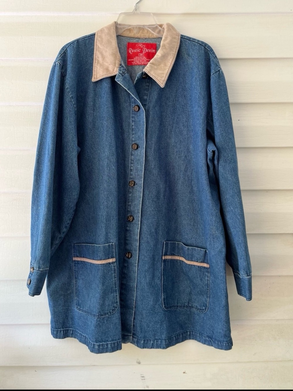 Rustic Denim Blue Jean Jacket with Tan Collar Plus size 3X